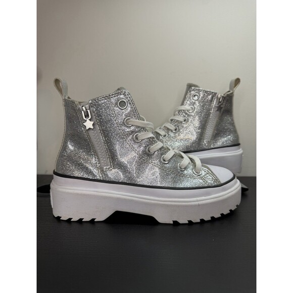 Chuck Taylor All Star Lugged Lift Platform Silver Glitter Youth Size 3 Side Zip - Picture 2 of 15